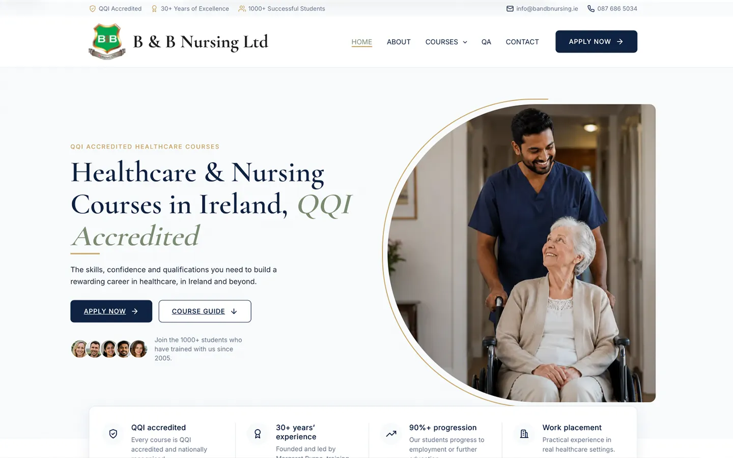 B&B Nursing QQI-accredited healthcare courses website