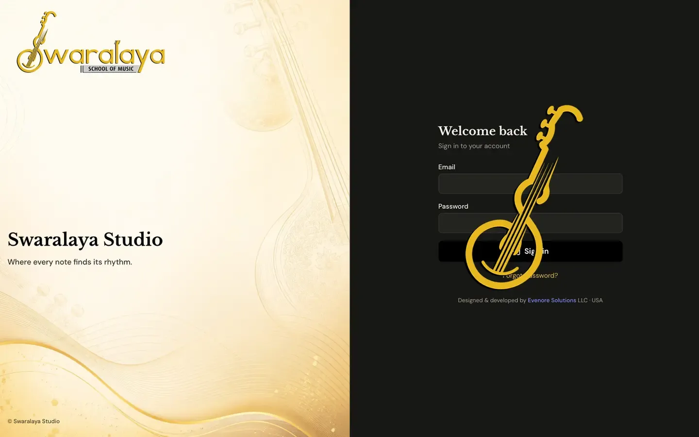 Swaralaya Studio music education platform interface